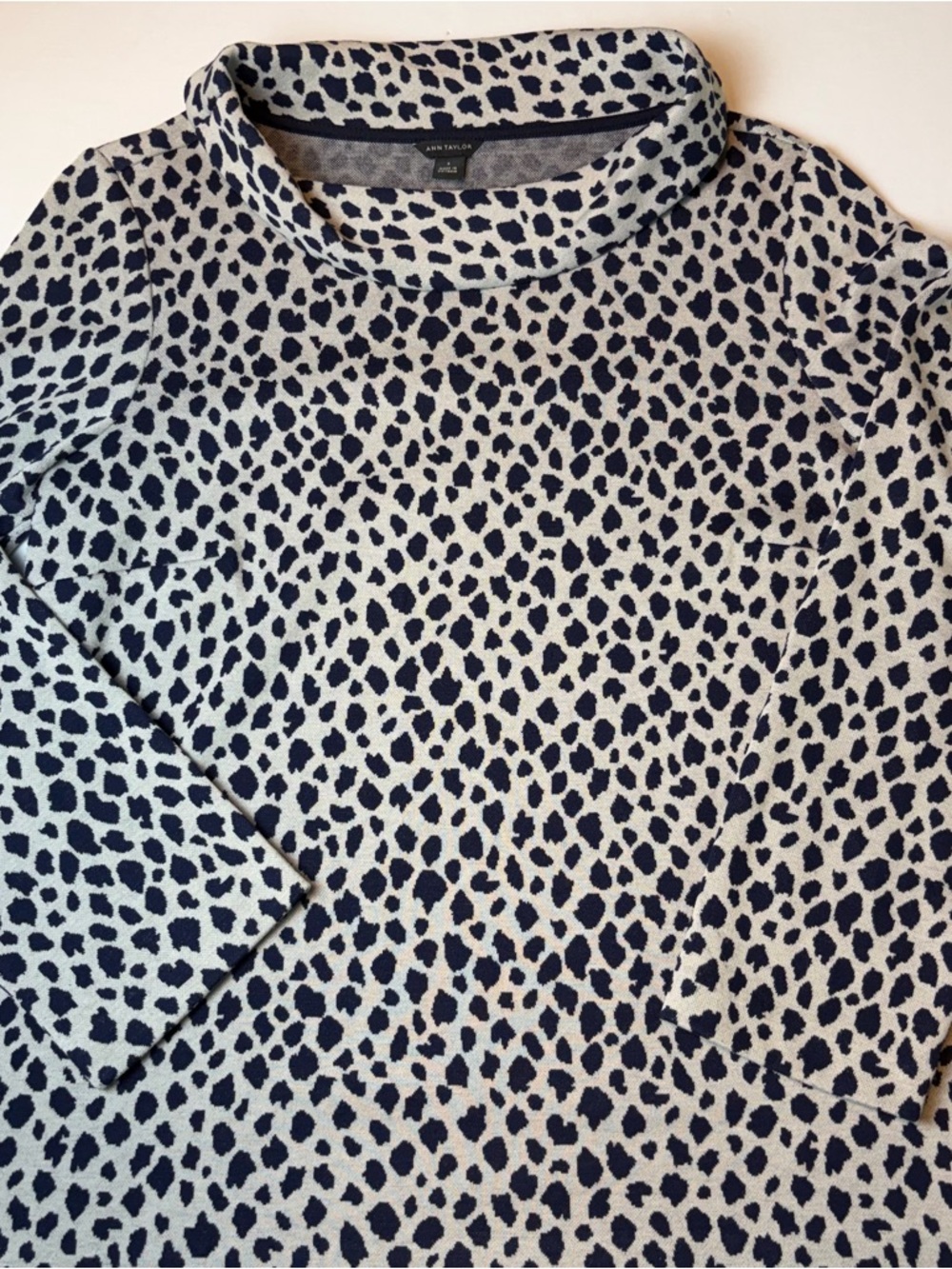 Ann Taylor Navy and White Cowl Neck Animal Print Top size small